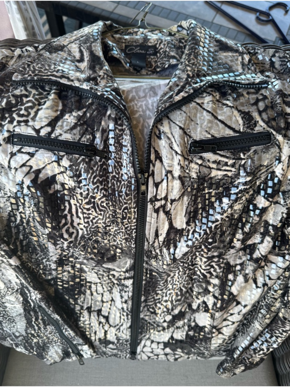 CLARA SUNWOO Animal Print Lightweight Jacket - Black, Cream, Gray